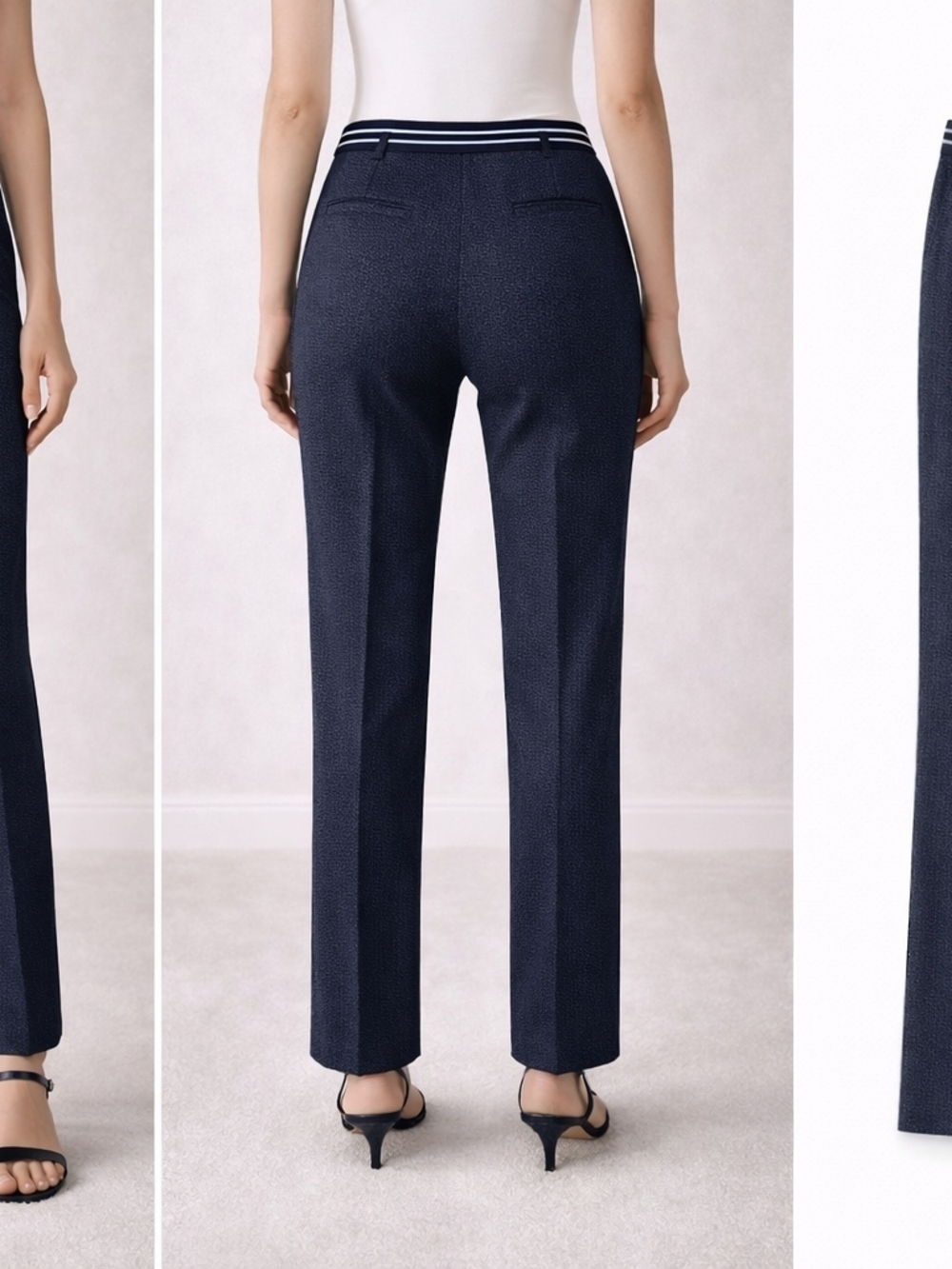 Zara Navy Straight-Leg Trousers with Contrast Waistband